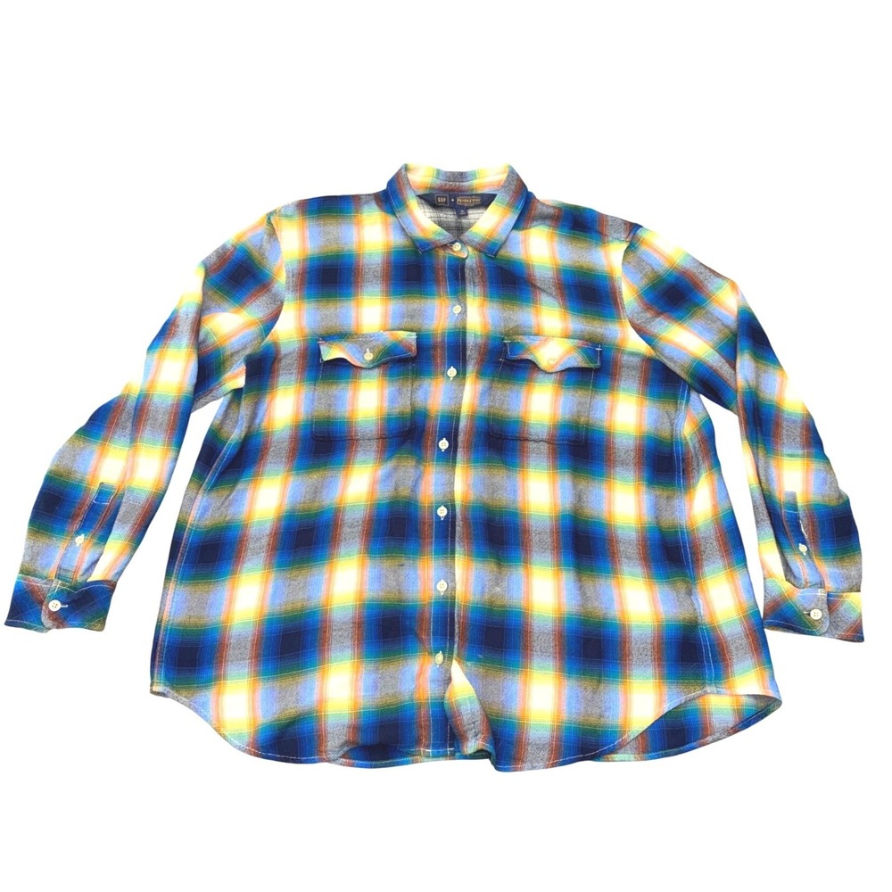 GAP x Pendleton Plaid Shirt Womens XL Blue Yellow Long Sleeve Button Down